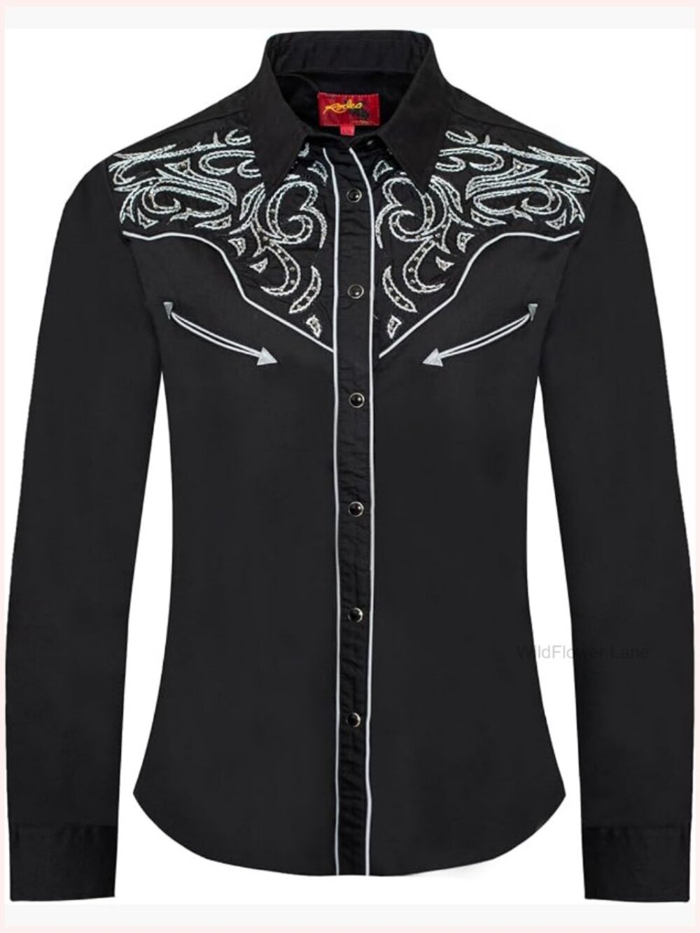 Western Embroidered Button Down Shirt with Diamond Studs Long Sleeve Women - Picture 1 of 3